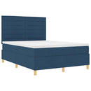 vidaXL Boxrugós ágy matracmal fejtámlával Kék 140 x 190 cm szövet