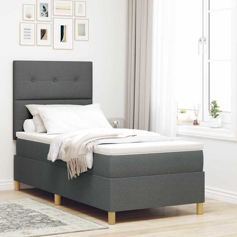 vidaXL Boxrugós ágy fejtámlával Sötétszürke 100 x 200 cm szövet