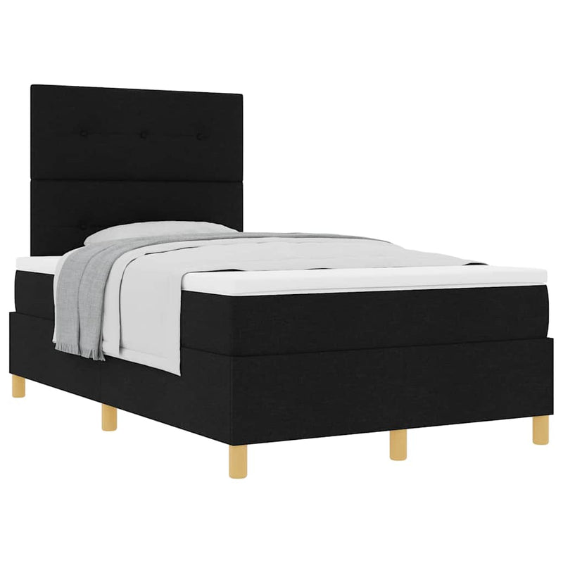 vidaXL Boxrugós ágy fejtámlával Fekete 120 x 190 cm szövet