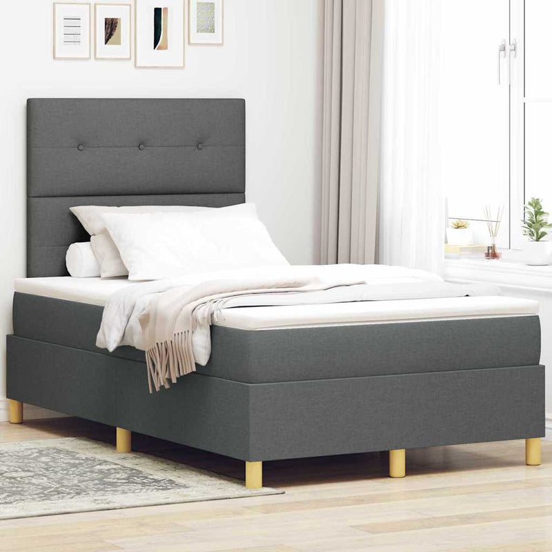 vidaXL Boxrugós ágy fejtámlával Sötétszürke 120 x 200 cm szövet