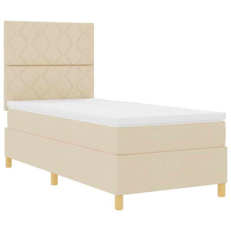 vidaXL Boxrugós ágy matracmal fejtámlával Krém 100 x 200 cm szövet