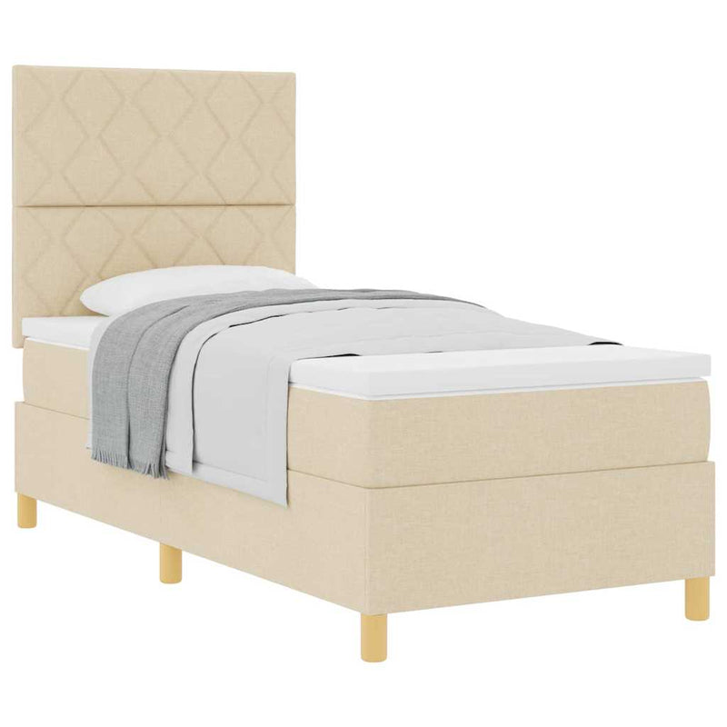 vidaXL Boxrugós ágy matracmal fejtámlával Krém 100 x 200 cm szövet