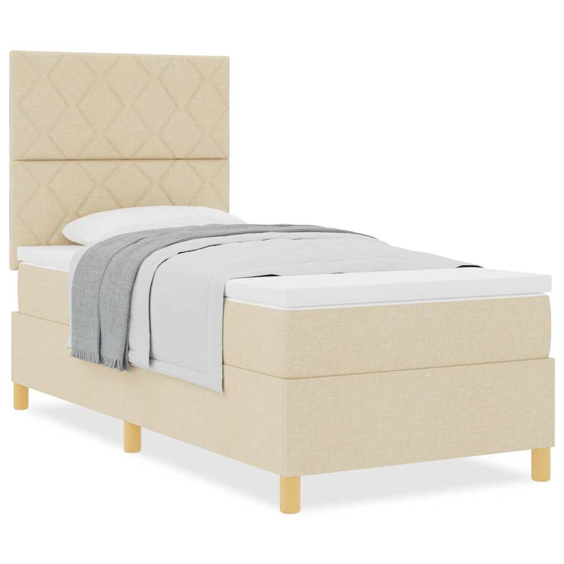 vidaXL Boxrugós ágy matracmal fejtámlával Krém 100 x 200 cm szövet