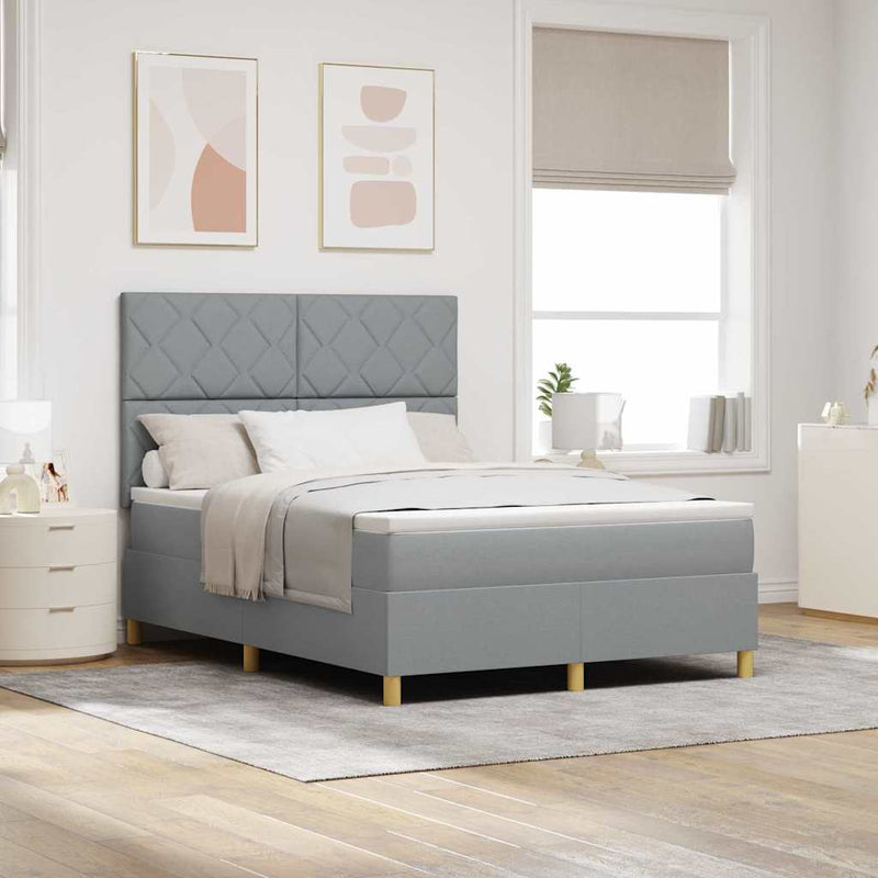 vidaXL Boxrugós ágy fejtámlával Világosszürke 140 x 200 cm szövet
