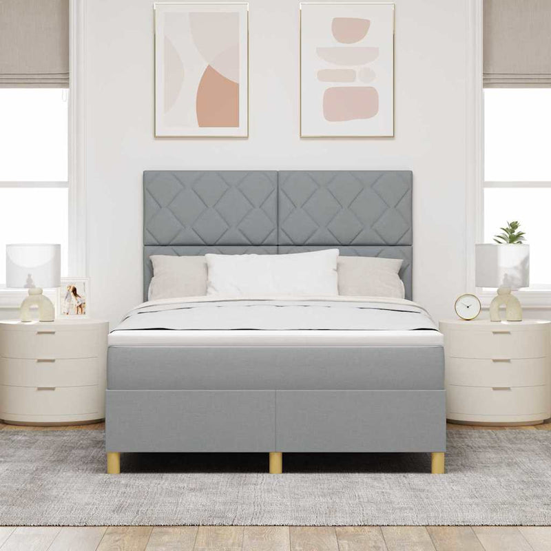 vidaXL Boxrugós ágy fejtámlával Világosszürke 140 x 200 cm szövet