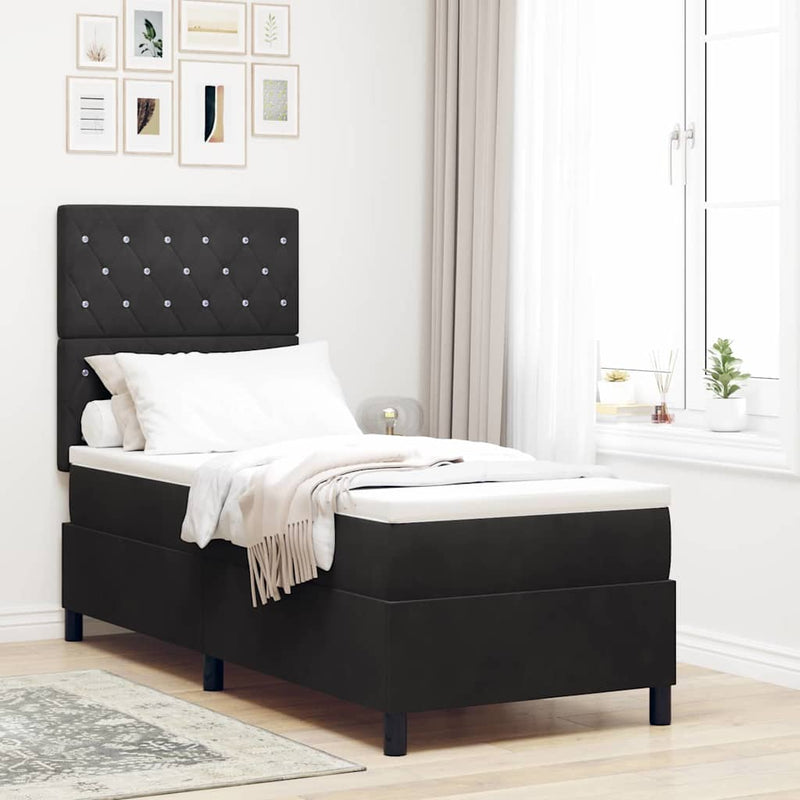 vidaXL Boxrugós ágy matracmal fejtámlával Fekete 80 x 200 cm Bársony