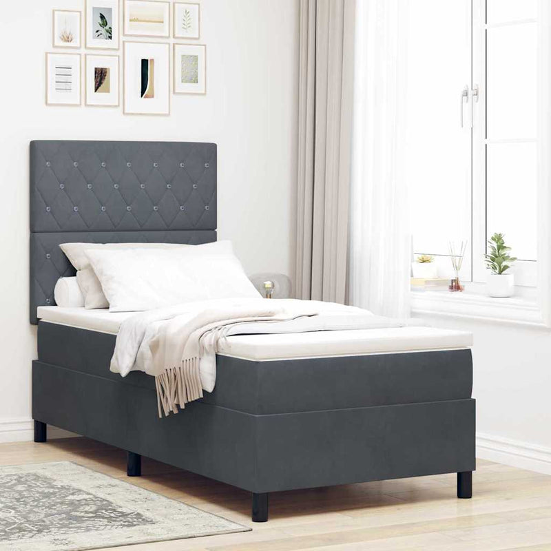 vidaXL Boxrugós ágy matracmal Sötétszürke 90 x 200 cm Bársony