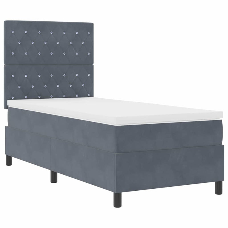 vidaXL Boxrugós ágy matracmal Sötétszürke 90 x 200 cm Bársony