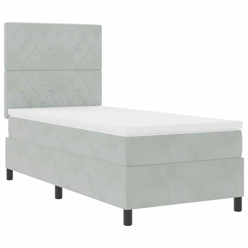 vidaXL Boxrugós ágy matracmal Világosszürke 100 x 200 cm Bársony