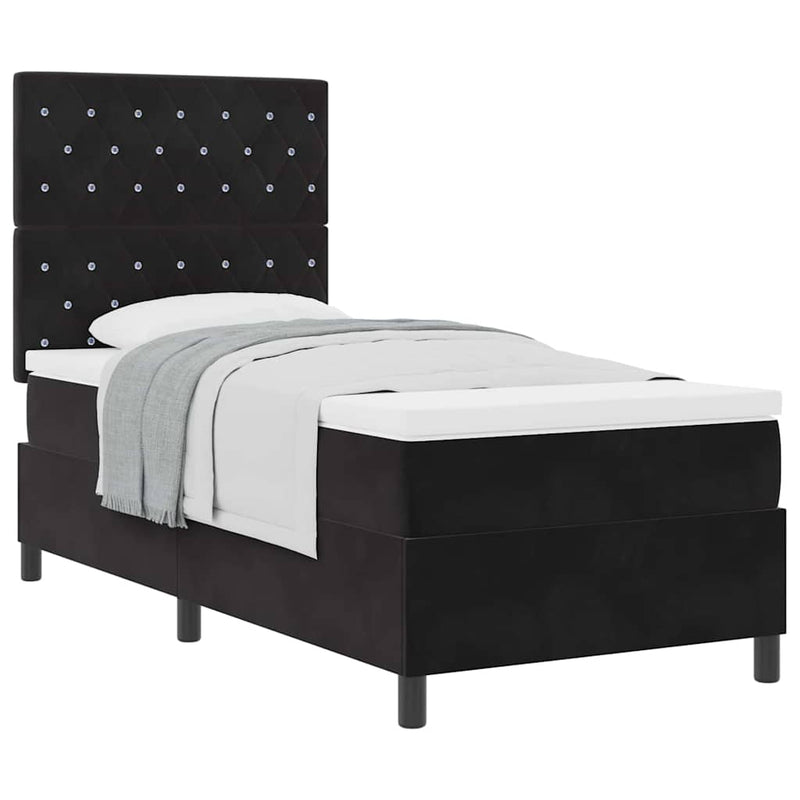 vidaXL Boxrugós ágy matracmal fejtámlával Fekete 100 x 200 cm Bársony