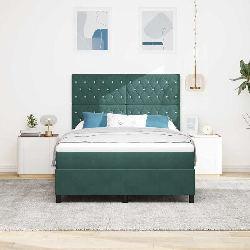 vidaXL Boxrugós ágy matracmal Sötétzöld 140 x 190 cm Bársony