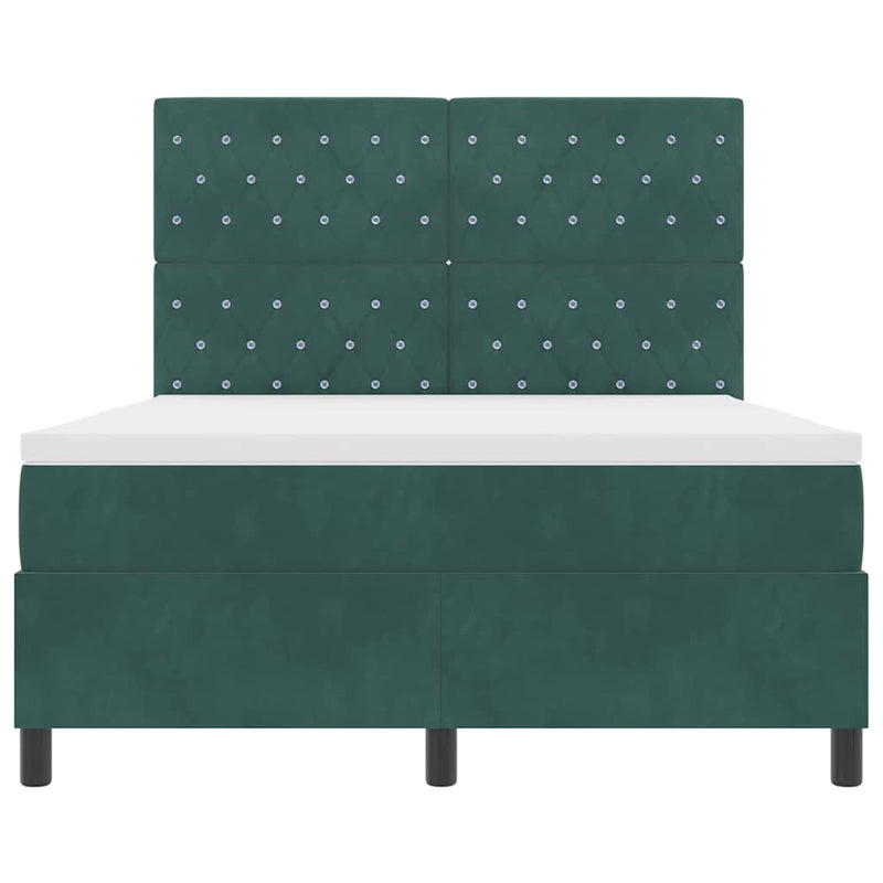 vidaXL Boxrugós ágy matracmal Sötétzöld 140 x 190 cm Bársony