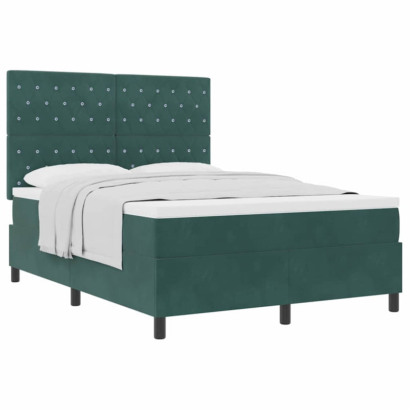vidaXL Boxrugós ágy matracmal Sötétzöld 140 x 190 cm Bársony