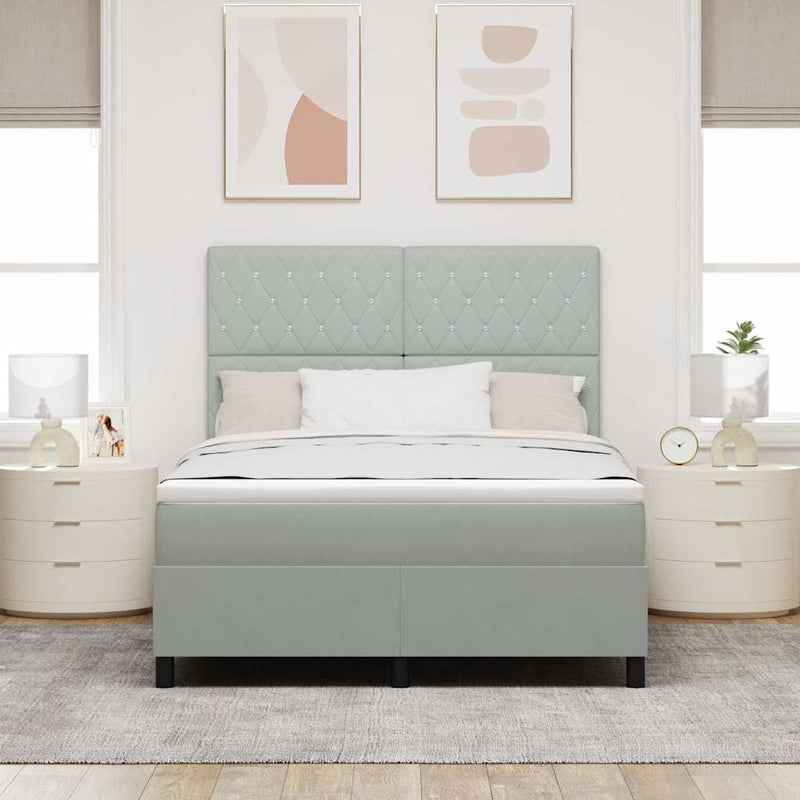 vidaXL Boxrugós ágy matracmal Világosszürke 160 x 200 cm Bársony
