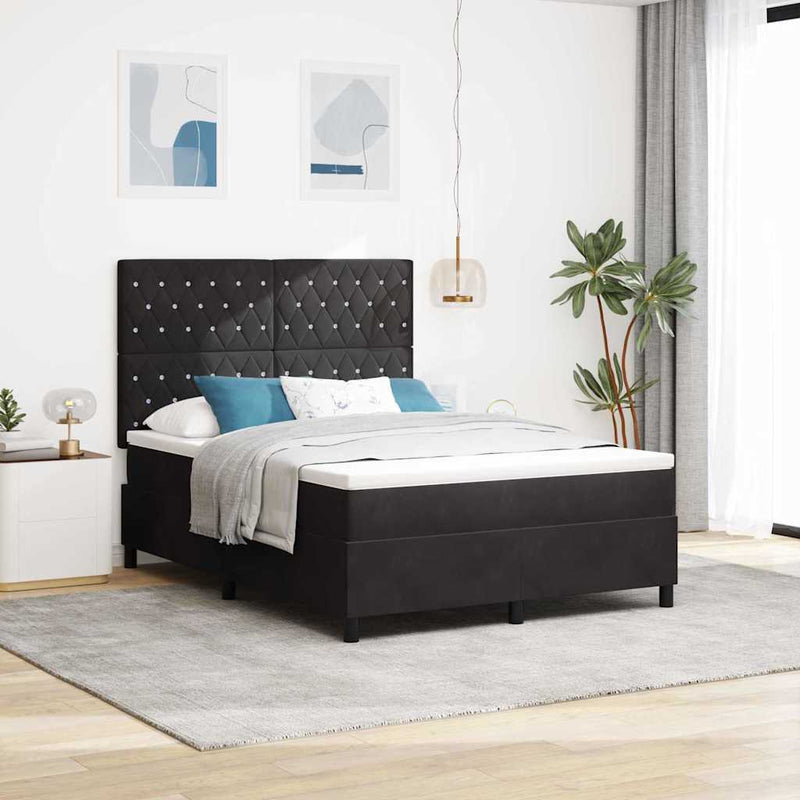 vidaXL Boxrugós ágy matracmal fejtámlával Fekete 160 x 200 cm Bársony