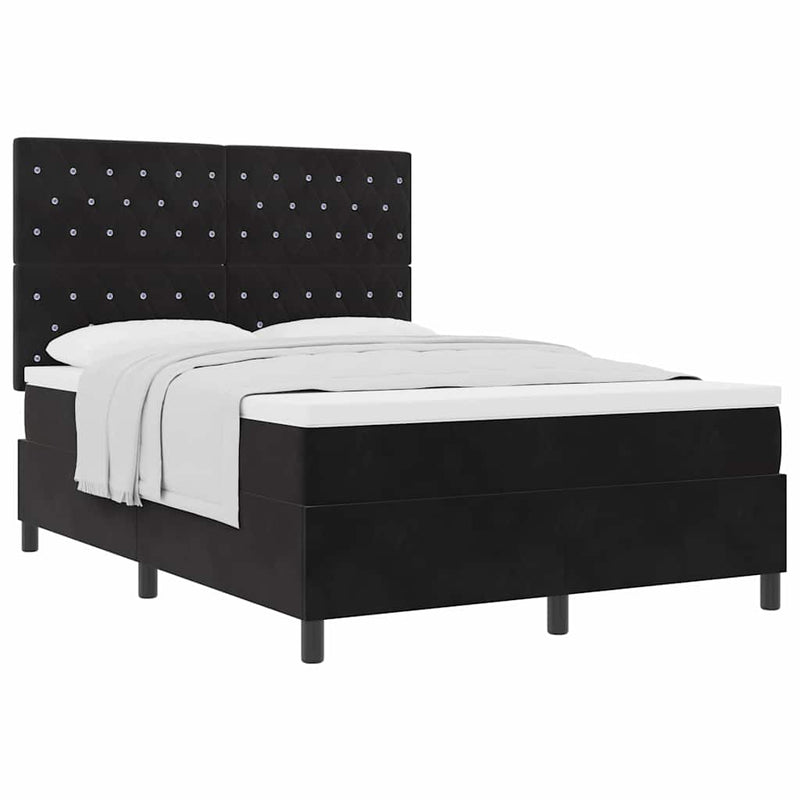 vidaXL Boxrugós ágy matracmal fejtámlával Fekete 160 x 200 cm Bársony