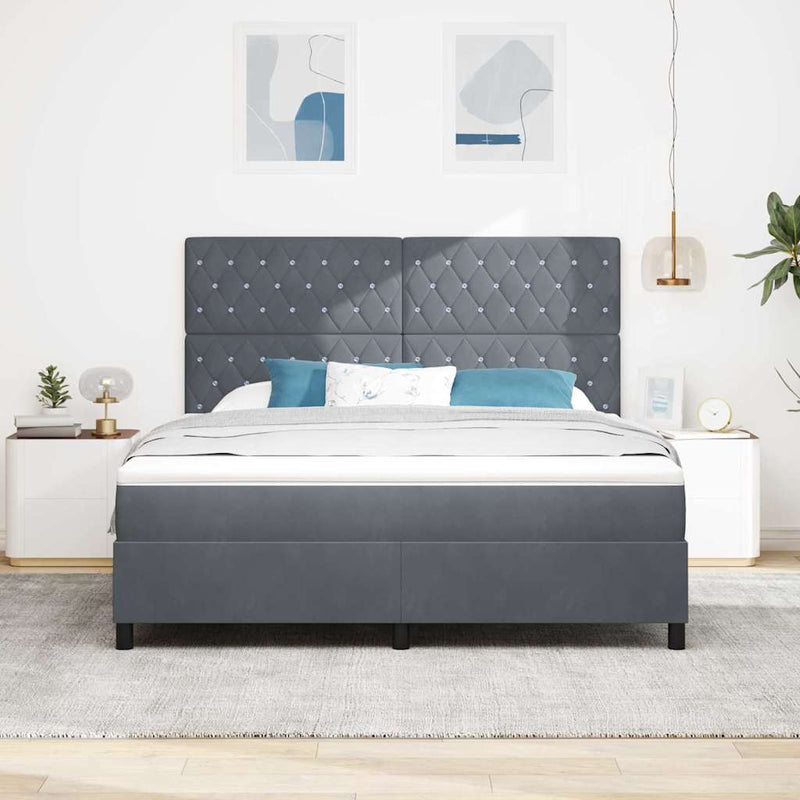 vidaXL Boxrugós ágy matracmal Sötétszürke 180 x 200 cm Bársony