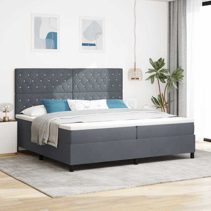 vidaXL Boxrugós ágy matracmal Sötétszürke 200 x 200 cm Bársony