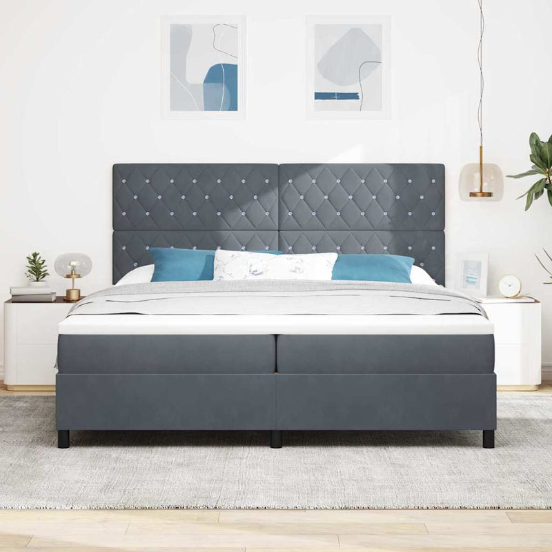 vidaXL Boxrugós ágy matracmal Sötétszürke 200 x 200 cm Bársony