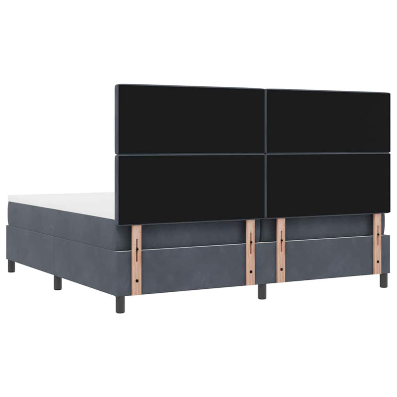 vidaXL Boxrugós ágy matracmal Sötétszürke 200 x 200 cm Bársony