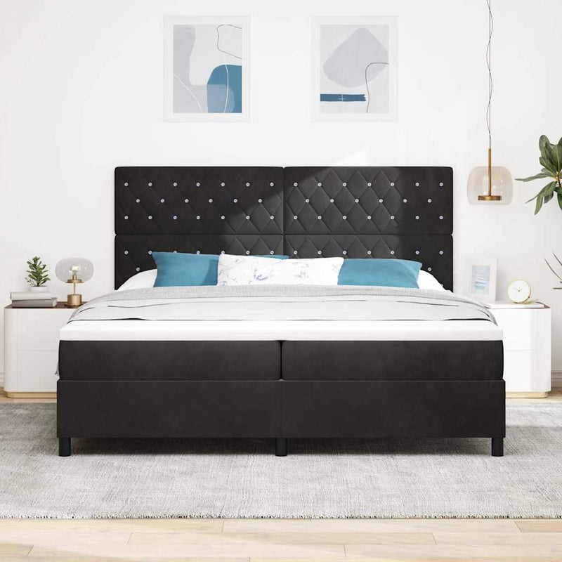 vidaXL Boxrugós ágy matracmal fejtámlával Fekete 200 x 200 cm Bársony