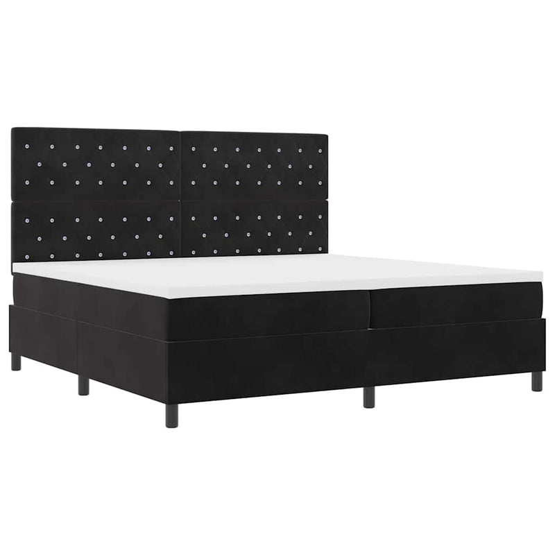 vidaXL Boxrugós ágy matracmal fejtámlával Fekete 200 x 200 cm Bársony