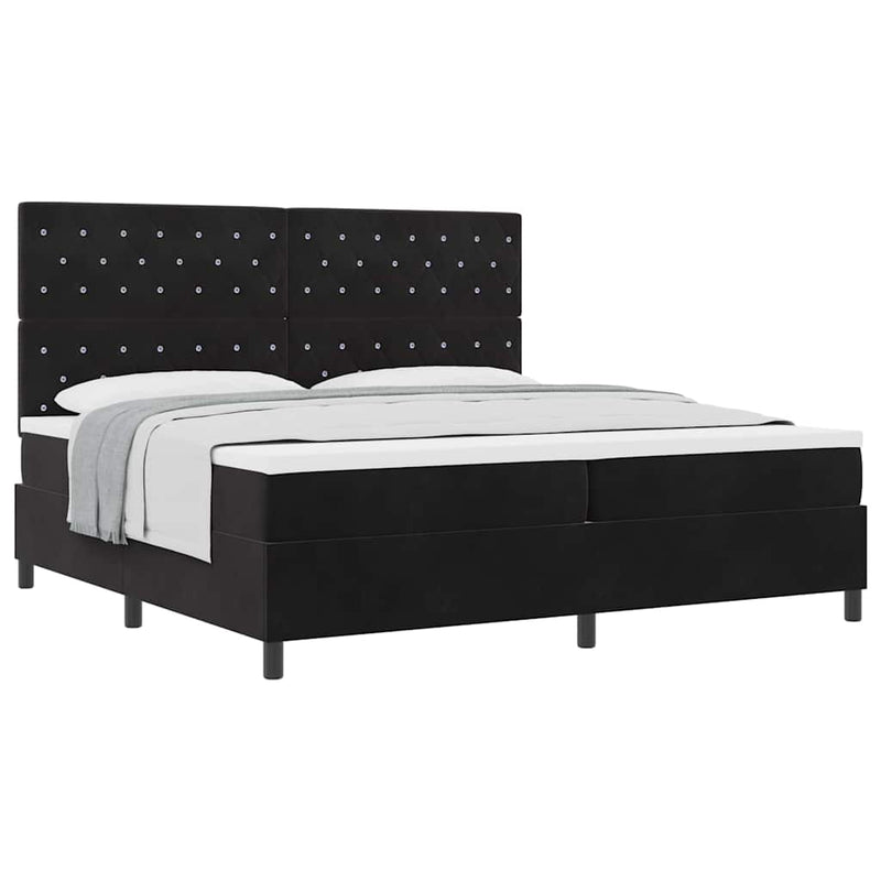 vidaXL Boxrugós ágy matracmal fejtámlával Fekete 200 x 200 cm Bársony