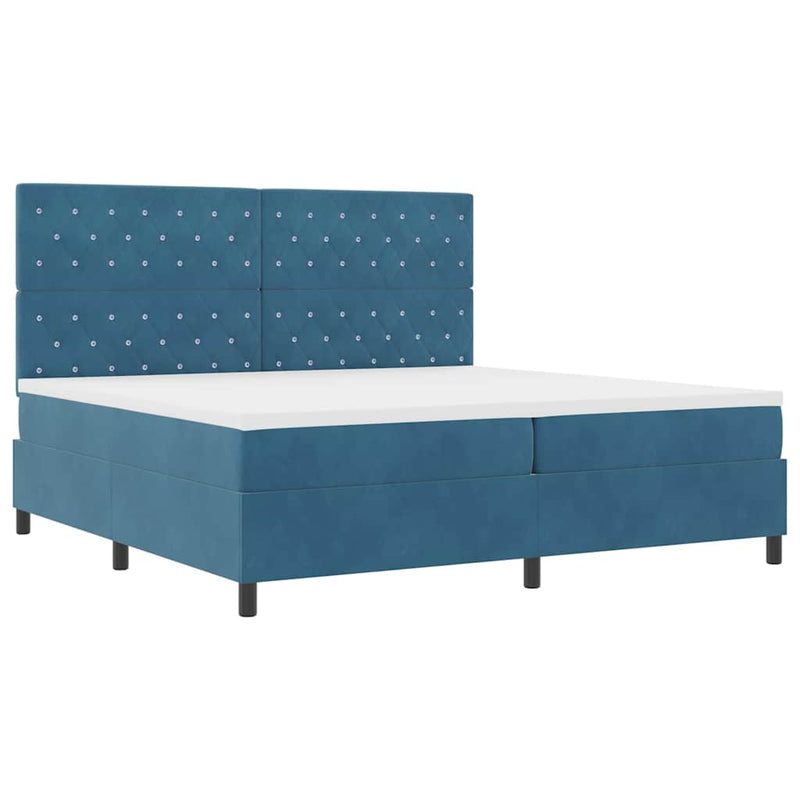 vidaXL Boxrugós ágy matracmal Sötétkék 200 x 200 cm Bársony