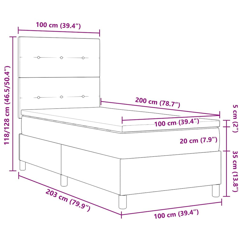 vidaXL Boxrugós ágy matracmal Világosszürke 100 x 200 cm Bársony