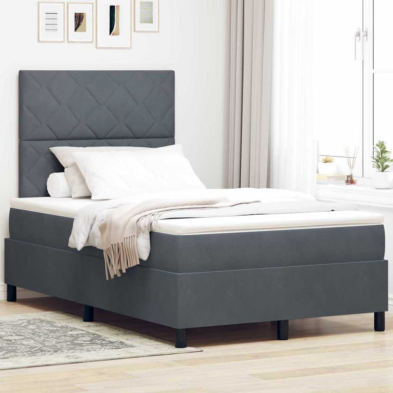 vidaXL Boxrugós ágy matracmal Sötétszürke 120 x 200 cm Bársony
