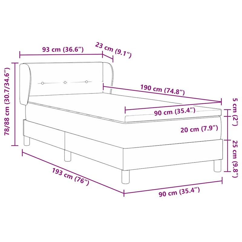 vidaXL Boxspring ágy matraccal Világosszürke 90 x 190 cm szövet