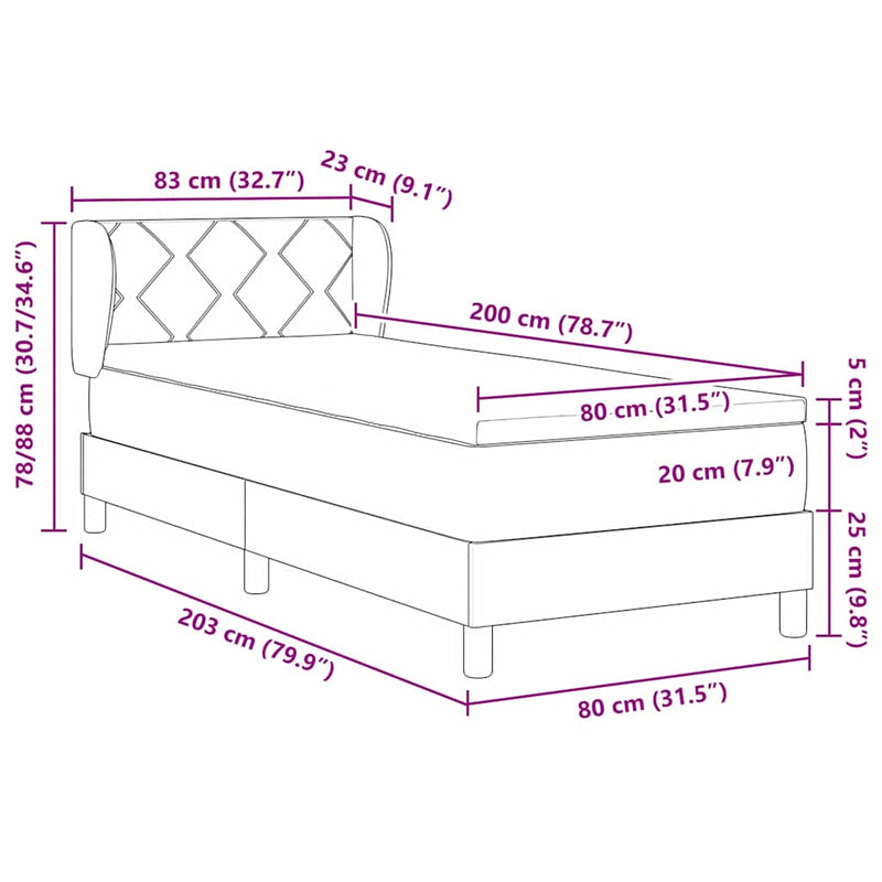 vidaXL Boxspring ágy matraccal matracmal Fekete 80 x 200 cm szövet