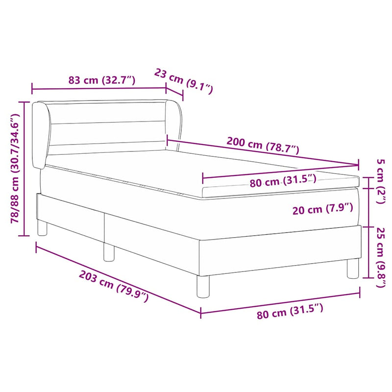 vidaXL Rugós Ágy Matraccal Krém 90x200 cm Szövet Világosszürke