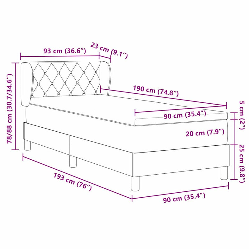 vidaXL Box Spring Ágy Matraccal Sötétszürke 80x200 cm Bársonyos Fekete
