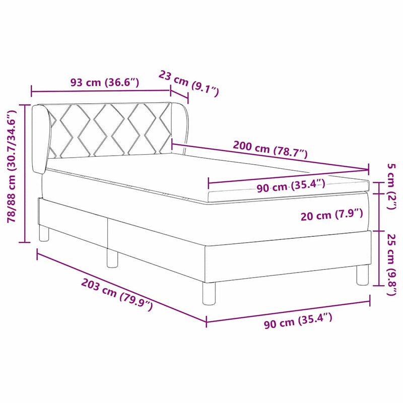 vidaXL Box Spring Ágy Matraccal Sötétszürke 80x200 cm Bársonyos Fekete