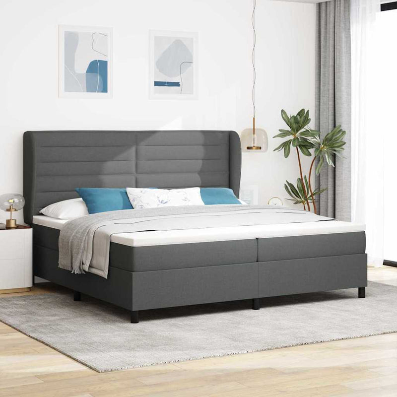 vidaXL Boxrugós ágy matracmal Sötétszürke 200 x 200 cm szövet