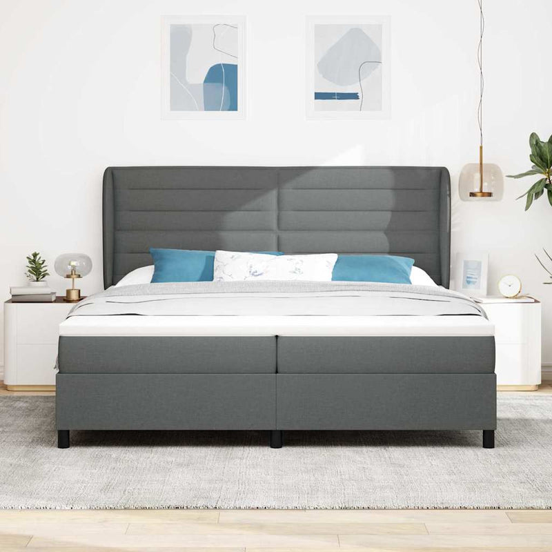 vidaXL Boxrugós ágy matracmal Sötétszürke 200 x 200 cm szövet