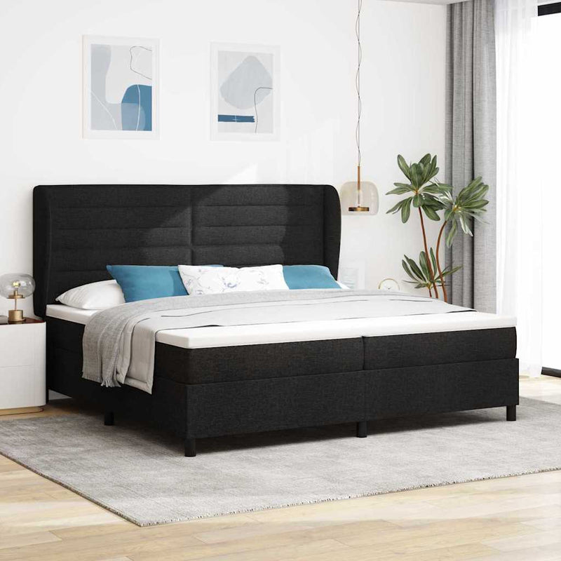 vidaXL Boxrugós ágy matracmal fejtámlával Fekete 200 x 200 cm szövet