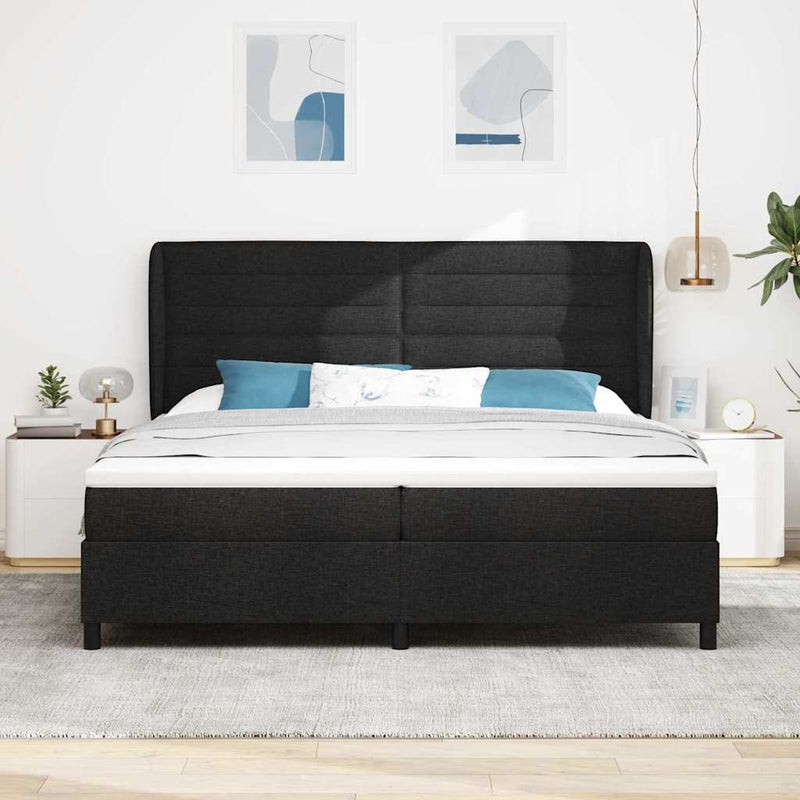 vidaXL Boxrugós ágy matracmal fejtámlával Fekete 200 x 200 cm szövet