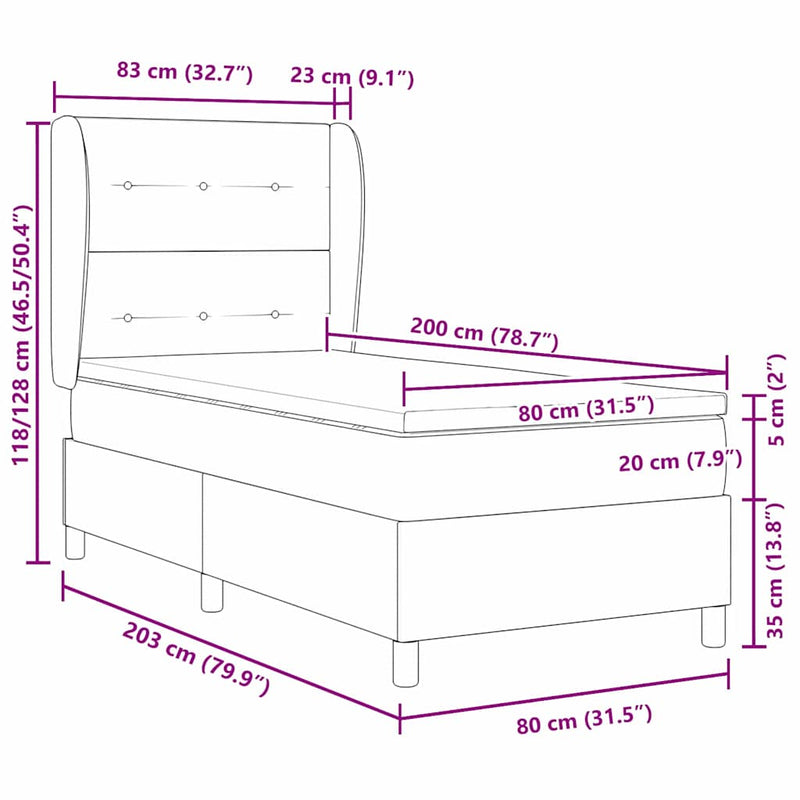 vidaXL Boxrugós ágy matracmal Világosszürke 80 x 200 cm szövet