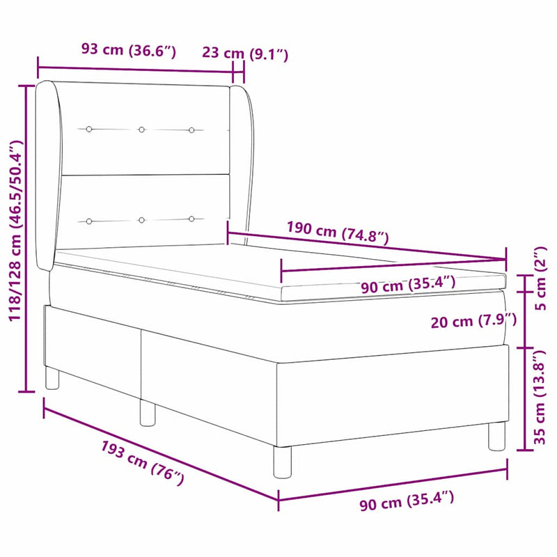 vidaXL Boxrugós ágy matracmal Sötétszürke 90 x 190 cm szövet
