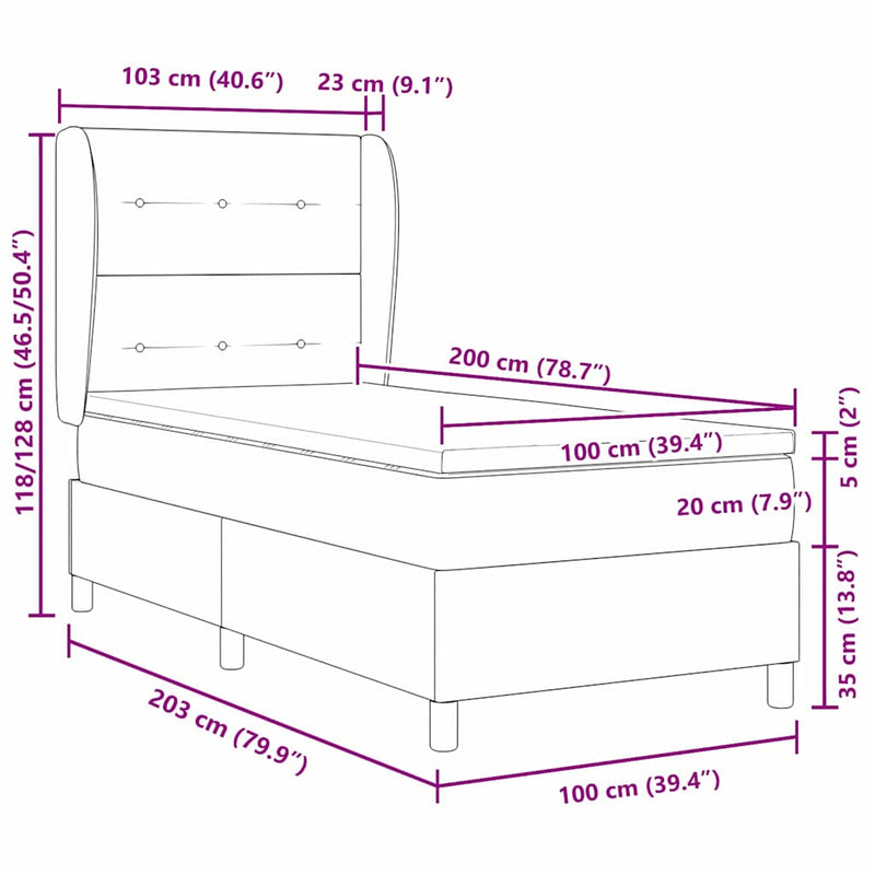 vidaXL Boxrugós ágy matracmal fejtámlával Fekete 100 x 200 cm szövet