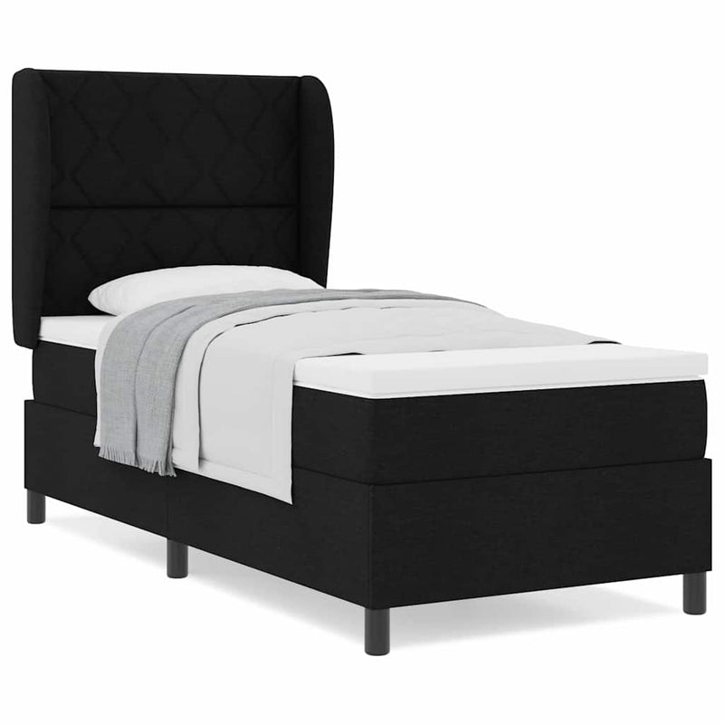vidaXL Boxrugós ágy matracmal fejtámlával Fekete 90 x 200 cm szövet