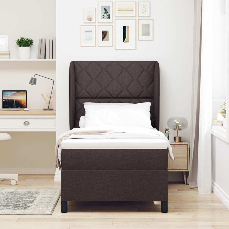 vidaXL Boxrugós ágy matracmal sötétbarna 90 x 200 cm szövet