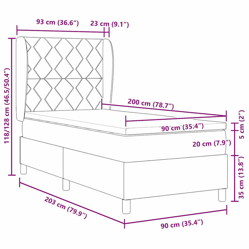 vidaXL Boxrugós ágy matracmal sötétbarna 90 x 200 cm szövet