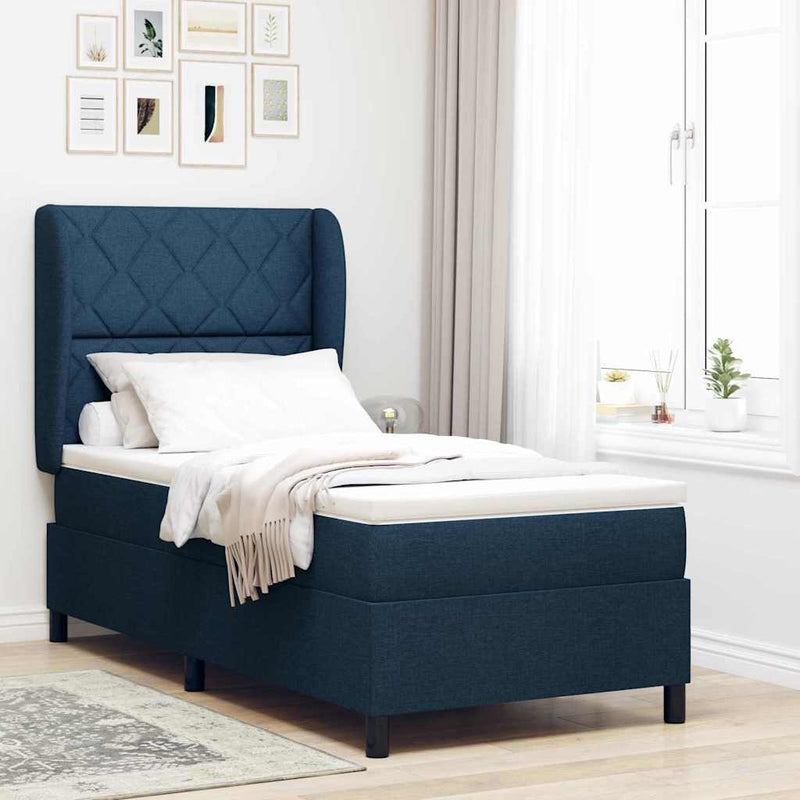 vidaXL Boxrugós ágy matracmal fejtámlával Kék 90 x 200 cm szövet