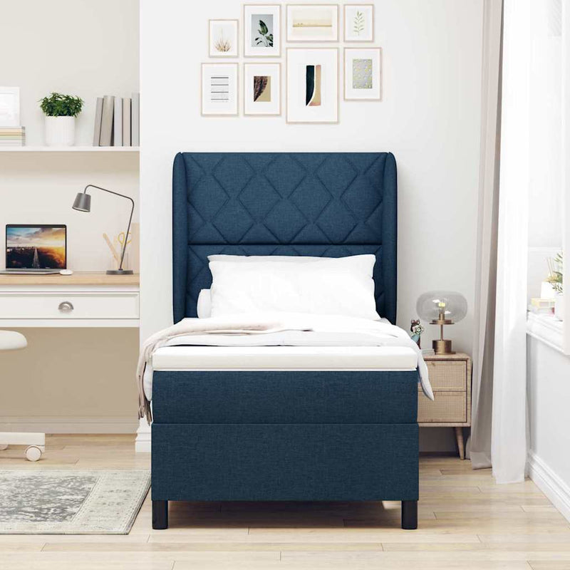 vidaXL Boxrugós ágy matracmal fejtámlával Kék 90 x 200 cm szövet