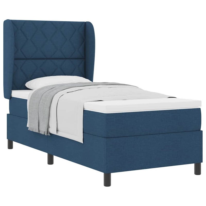 vidaXL Boxrugós ágy matracmal fejtámlával Kék 90 x 200 cm szövet
