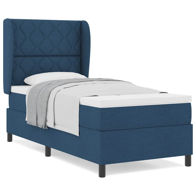 vidaXL Boxrugós ágy matracmal fejtámlával Kék 90 x 200 cm szövet