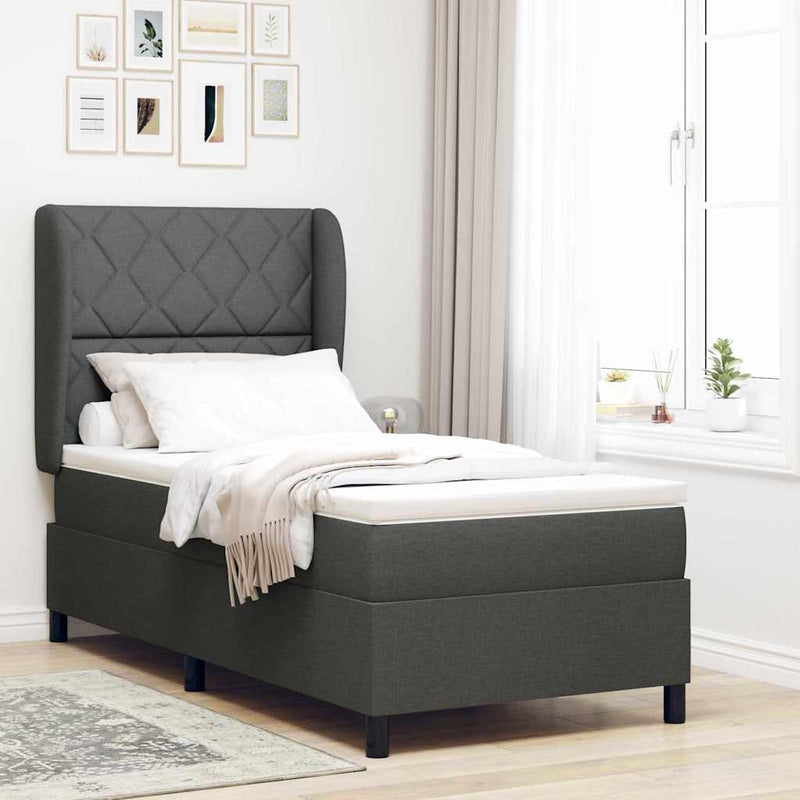 vidaXL Boxrugós ágy matracmal Sötétszürke 100 x 200 cm szövet